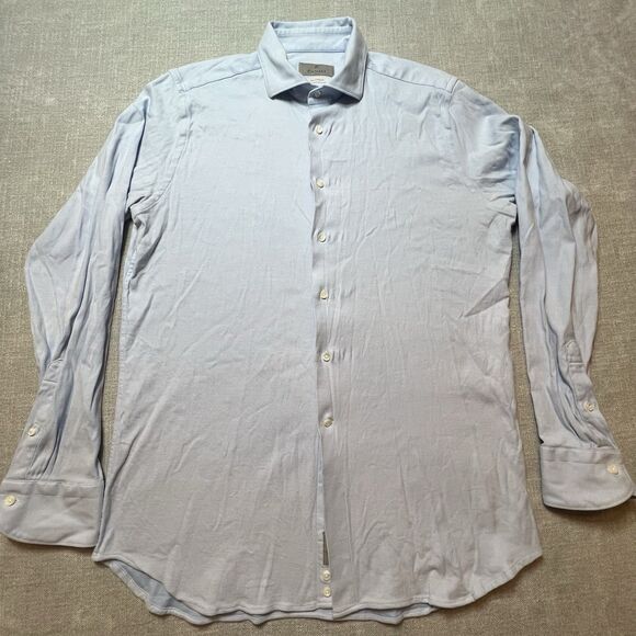 Canali Men Blue Impeccabile Stetch Long-Sleeve Button-up Dress Shirt Size 43/17 - Picture 1 of 8